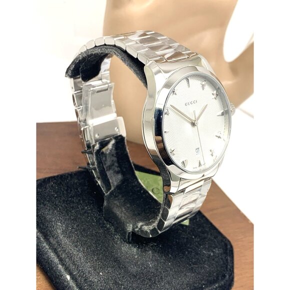 Gucci Women's Watch YA1264028 G-Timeless Swiss Quartz Silver Dial Steel 38mm - Picture 14 of 14